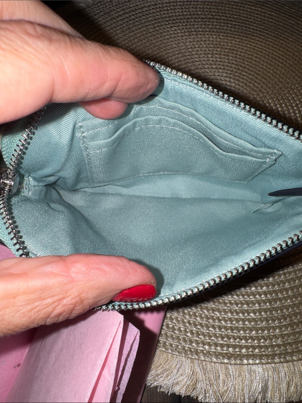 COACH Mint Floral Leather Wristlet with Charm - Picture 6 of 7